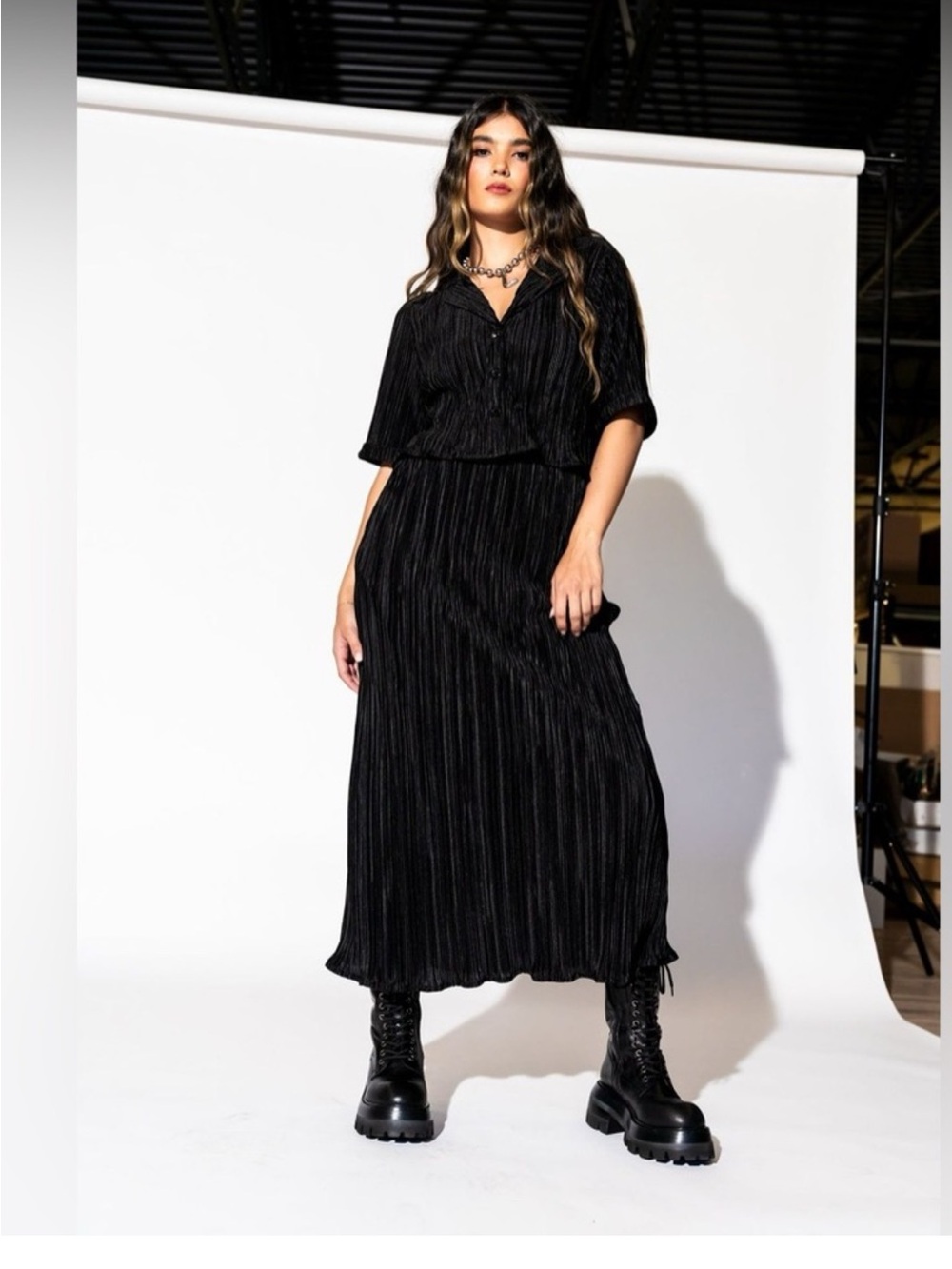 Dressed in LALA Black Pleated Maxi Dress